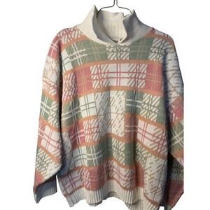 VTG Season Ticket Pastel Collared Knit Sweater Womens XL Baggy Pink Grandmacore